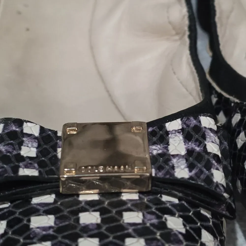Cole Haan Tali Bow Ballet Flats Snake Embossed Gingham Black and White Women’s 7